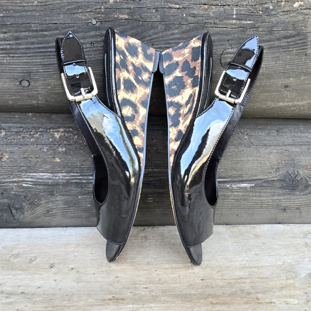 Bandolino Rollup Y2K Pop Glam Leopard Peep Toe Wedge Heels 8M